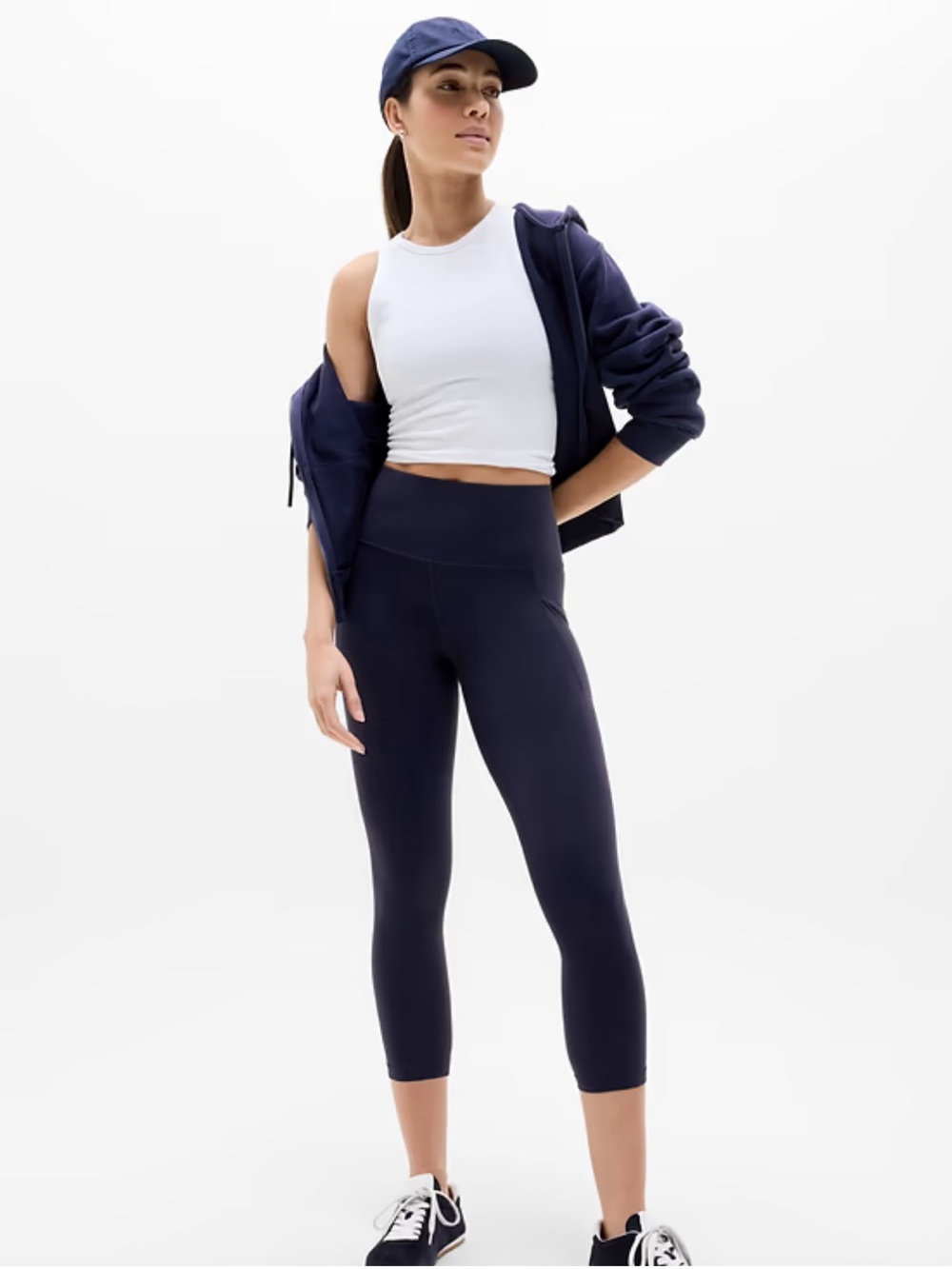 Athleta NEW Salutation Stash Capri Navy Women’s XL Medium Compression Activewear